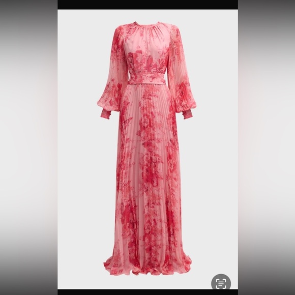 Teri Jon Pleated Floral Gown